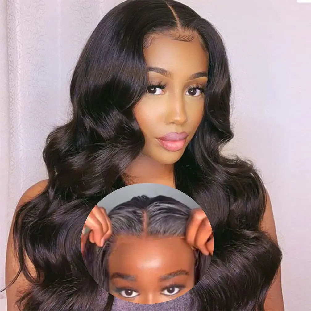 Ahaisy Wear and Go Glueless Wigs for Black Women Human Hair Glueless wigs Pre Plucked Body Wave Lace Front Wigs Human Hair for Beginners Wigs Upgraded No Glue 4x4 Closure Wigs Human Hair (22 Inch)