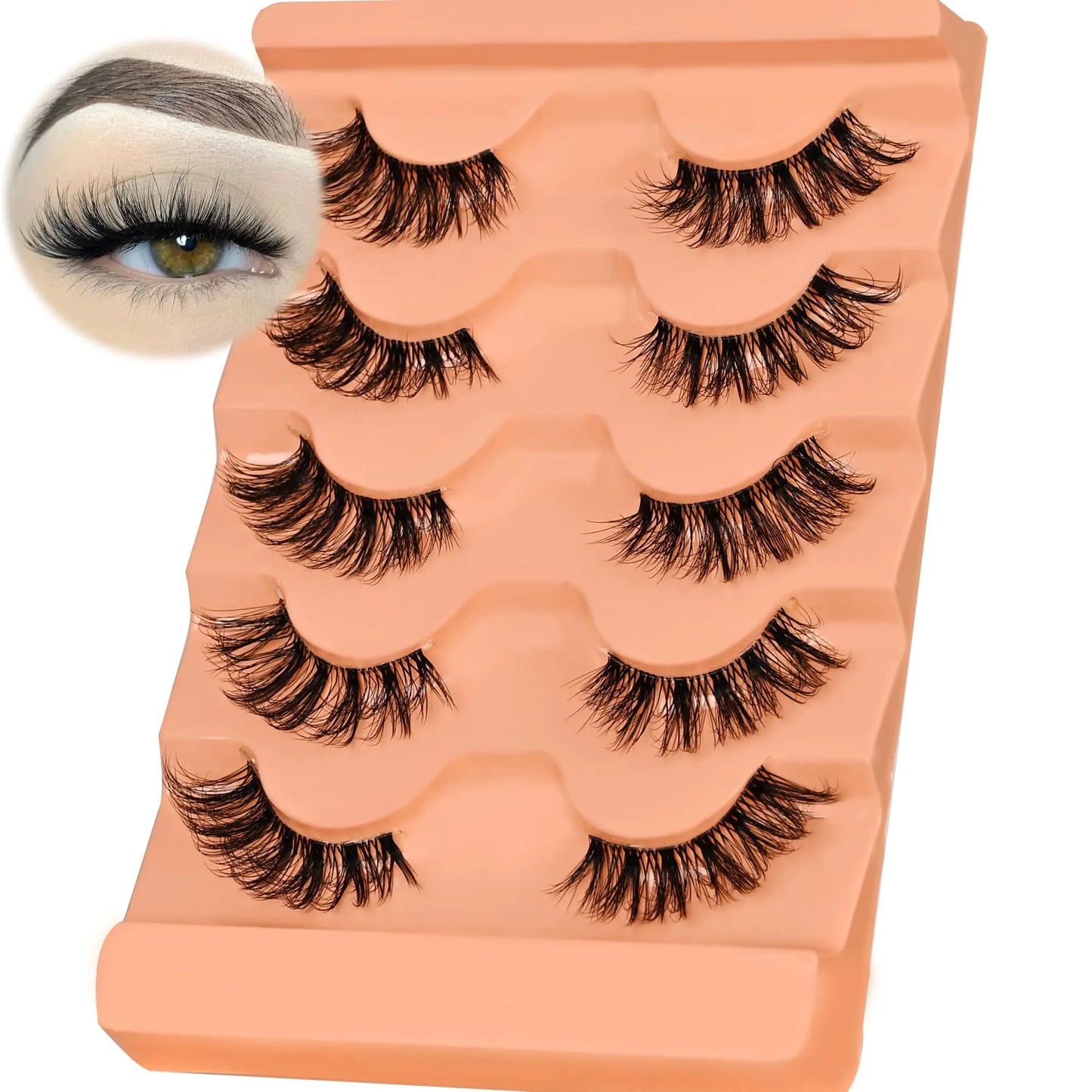 Wispy Eyelashes Fluffy False Eyelash Natural Look Wispy Clear Band False Cat Eye Lashes that Look Like Extensions Soft Handmade Reusable Half Eyelashes(5 Pairs Pack16MM)