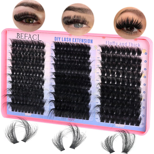 Lash Clusters Fluffy Individual Lashes D Curl Cluster Eyelash Extensions 14-25mm DIY Lash Extension Thick False Eyelashes Cluster Matte Black DIY Lashes Extension at Home (280pcs-60P+80P+100P)