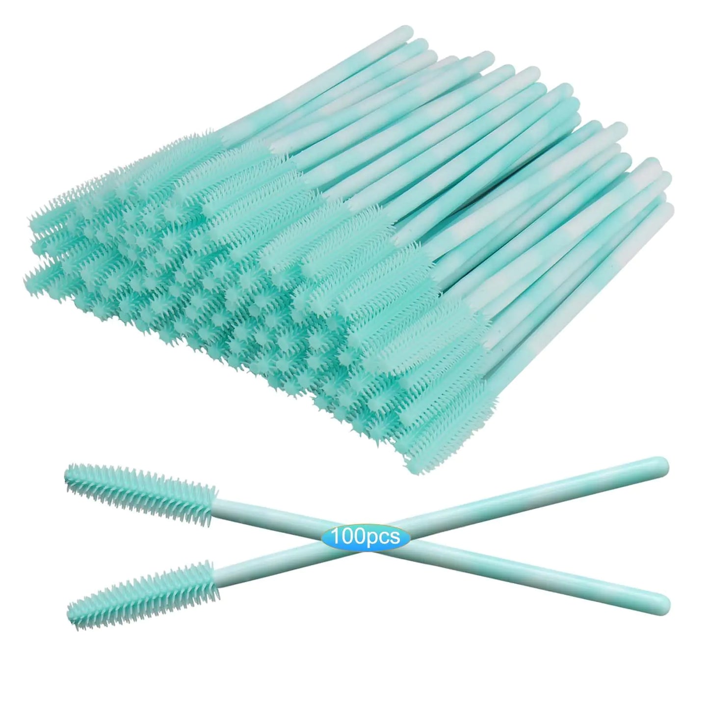 Upgrade 100pcs Silicone Mascara Wands Disposable Mascara Wand Silicone Spoolies Soft Lash Spoolies Brush for Eyelash Extensions Lift and Brow Two-toned Pole with Containe(Green)