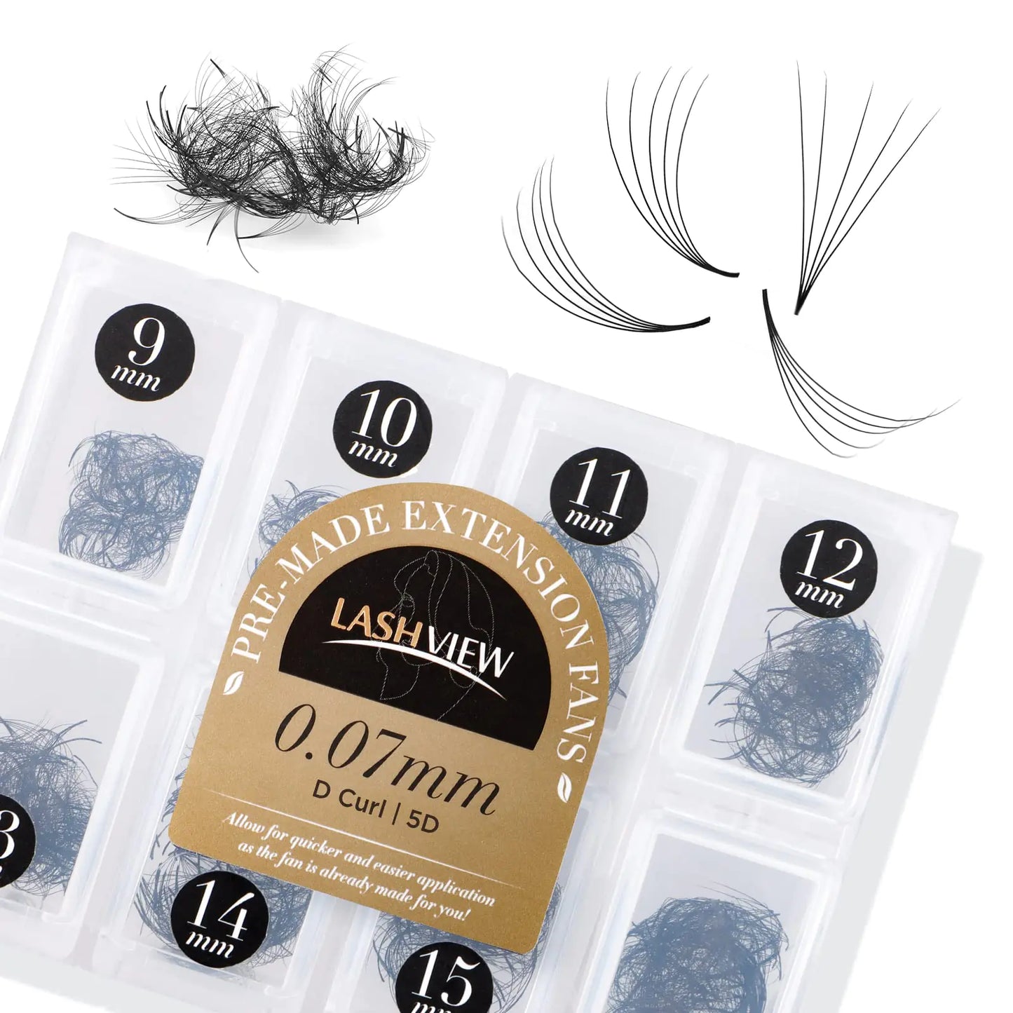 LASHVIEW 1000 Premade volume fans Mixed lengths 9-16mm loose Fans C D Curl. Handmade eyelash extensions supplies Russian volume lash promade fan 5D10D(0.07 5D D 9-16mm）