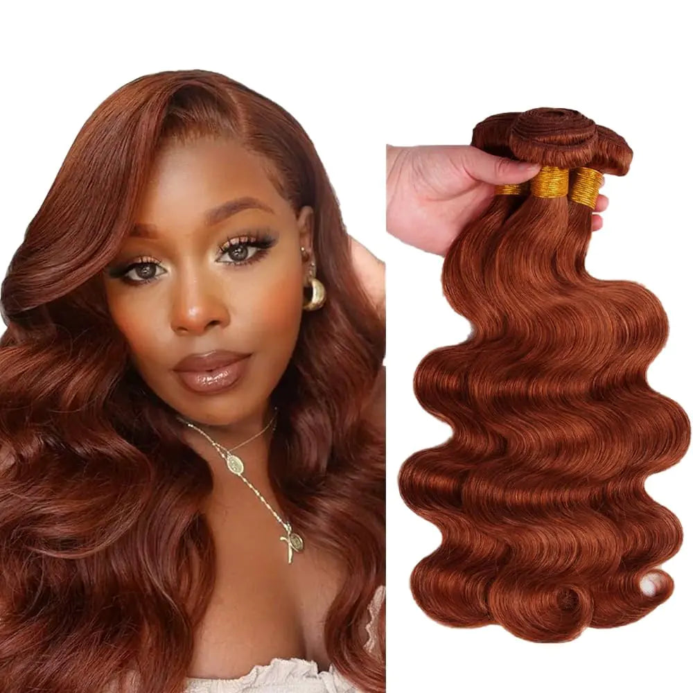 Color #33 Bundles Human Hair Reddish Brown Body Wave Bundles 12 14 16 Inch 8A Peruvian Virgin Remy Mixed Length 3 Bundles Copper Human Hair Bundle Brown Bundles 100g/Pc