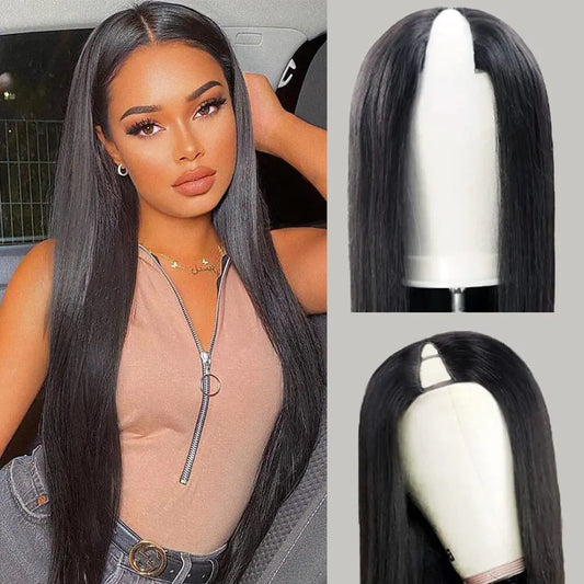 V Part Human Hair Wigs V Shape Wigs No Leave Out Lace Front Wigs Brazilian Virgin Straight Human Hair Wigs for Black Women 180% Density Natural Color 22Inch