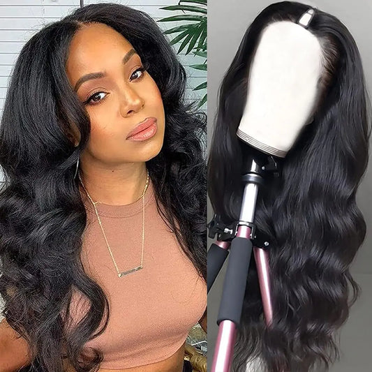 Dosacia V Part Wigs Body Wave Brazilian Virgin Human Hair Wigs For Black Women Upgrade U Part Glueless Wigs Full Head Clip In Half Wig V Shape Wigs No Leave Out Lace Front Wigs 180% Density 20Inch