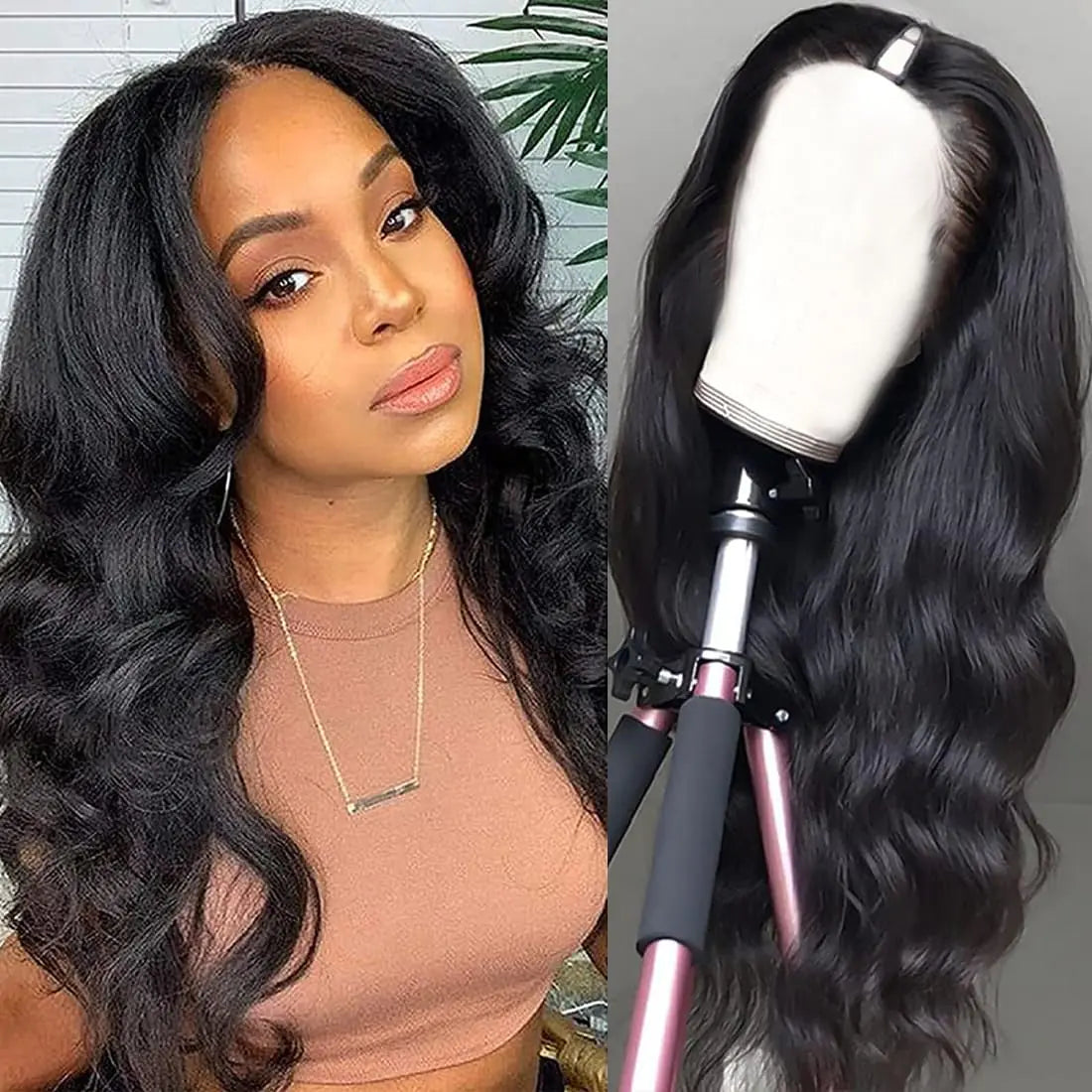 Dosacia V Part Wigs Body Wave Brazilian Virgin Human Hair Wigs For Black Women Upgrade U Part Glueless Wigs Full Head Clip In Half Wig V Shape Wigs No Leave Out Lace Front Wigs 180% Density 20Inch