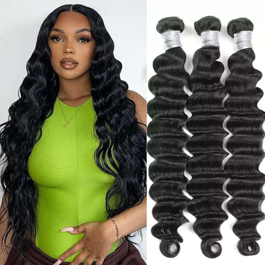 3 Bundles Human Hair 14 16 18 Inches Natural Color Brazilian Raw Loose Deep Wave Human Hair Bundles 100% Unprocessed Hair Bundles 12A Hair Bundles